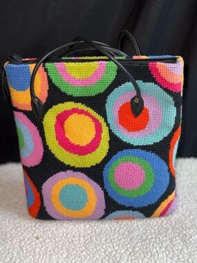Black Multicolor Concentric Circle Tote Bag
